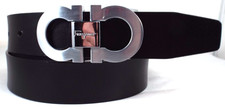 EUC Salvatore Ferragamo Black 3mm Leather 1.25" Belt Gancini Buckle Sz 34-36