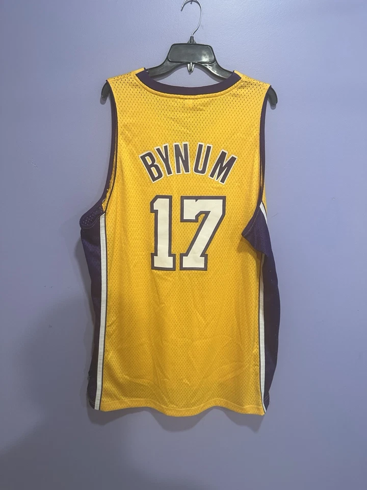 Camiseta deportiva rara Adidas 2009 Finales NBA Parche Los Angeles Lakers Bynum para hombre XL cosida Foto 2 de 4
