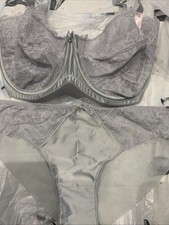 BNWT Bra Set Boux Avenue 34G Underwired Knickers sz12 Silver Grey Diamanté Trim