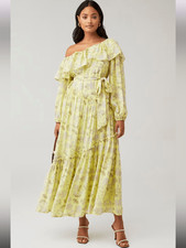 ASTR The Label x Revolve Kaylani Ruffle Dress in Gray Yellow Floral Size Medium