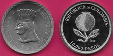 COLOMBIA 10,000 PESOS 2019 BU 1 YEAR TYPE,HEAD OF "LA CHINA"A YOUNG WOMAN WITH A