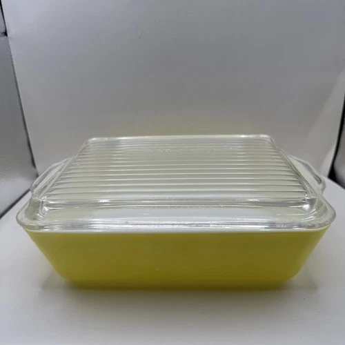 Vintage Pyrex Yellow Daisy 503 Refrigerator Fridgie Dish w/Ribbed 503C Lid