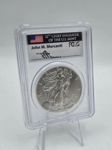 2015-W PCGS SP70 SILVER EAGLE FIRST DAY OF ISSUE - DENVER JOHN MERCANTI SIGNED