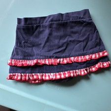 Girls Navy Red Plaid Ruffle Cotton Mini Skort Casual Pull On