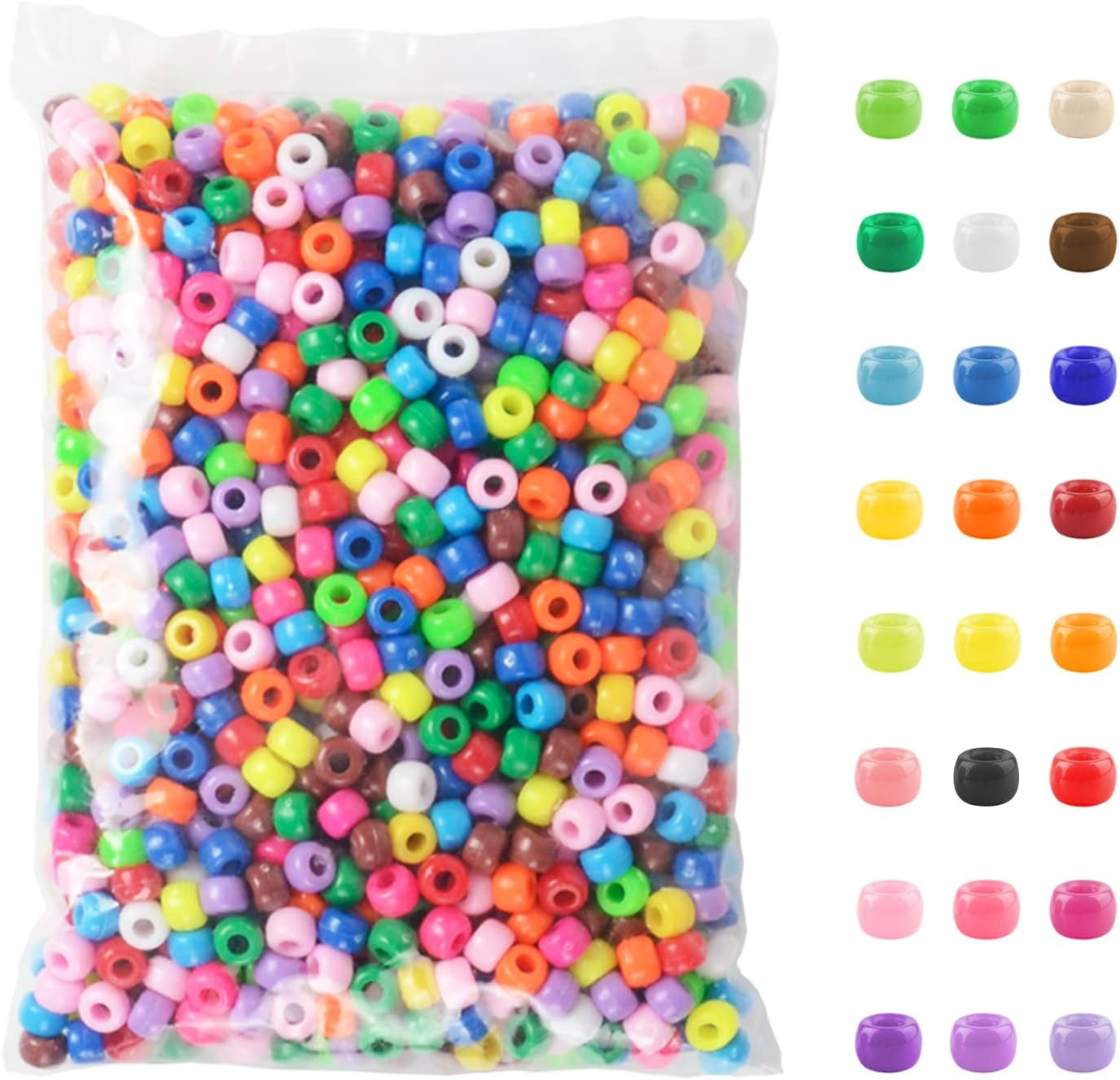 1200 Pcs Multi-Colored Plastic Pony Beads for DIY Bracelets and Crafts