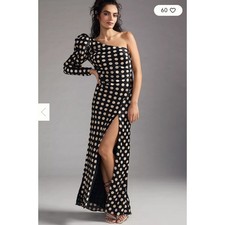 IEENA MAC DUGGAL Black One Sleeve Polka Dot Gown
