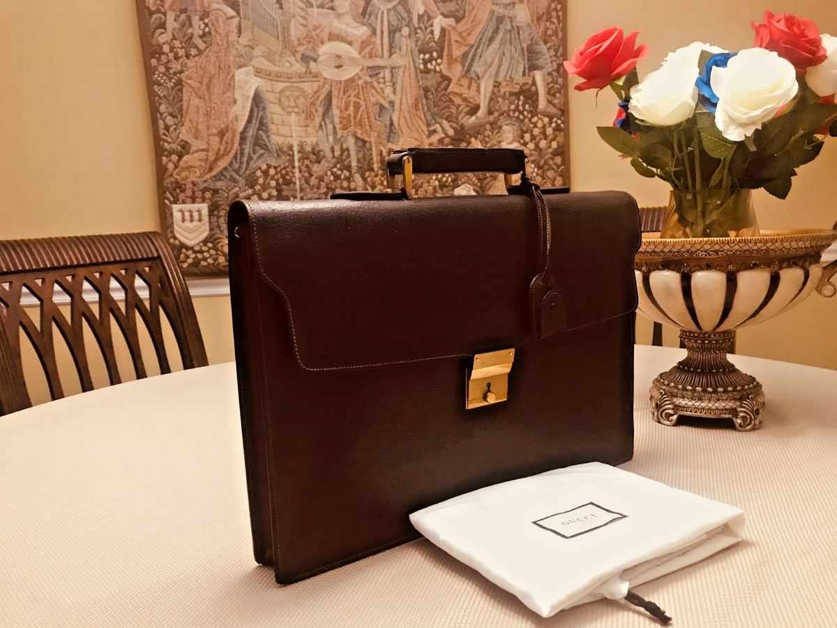 GUCCI of MILANO Brown Leather Briefcase / Portfolio / Document Bag