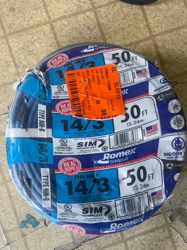 Southwire Building Wire 14 Ga, 3 Conductor 15 Amp 600 V 90 Deg C 50 ' blue - Afbeelding 1 van 3
