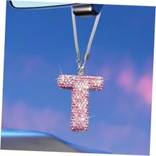 Bling Pink Car Accessories for Women Letter Charm, Rainbow Color Rear Pink T