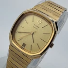 Vintage Timex Quartz Watch Men Gold Tone Barrel Date Analog New Battery 8.25"
