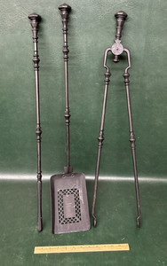 Fine 3 pcs Set Antique American or English Wrought Iron Fireplace Tools ~
