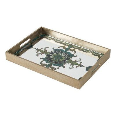 Benjara Miki 18'' Decorative Tray- Artistic Mirrored Damask Pattern- Gold Finish