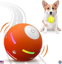 Interactive Dog Ball Toy, Motion Activated, USB Rechargeable, Durable, Orange