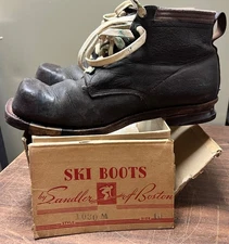 Vintage 1940s SANDLER of BOSTON Square Toe Men's Ski Boots Style #1030M Size 10
