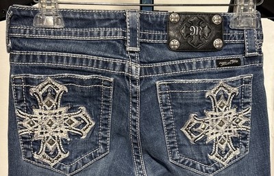 Miss Me Women's Bootcut Jeans Medium Wash Blue Stretch 5-Pocket Studded Sz 28