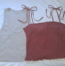 Abercrombie Fitch Beige Soft Ribbed Scoop Cropped Tank Bow Tie Halter Top XL