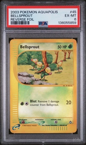 2003 POKEMON AQUAPOLIS #45 BELLSPROUT-REVERSE FOIL PSA 6