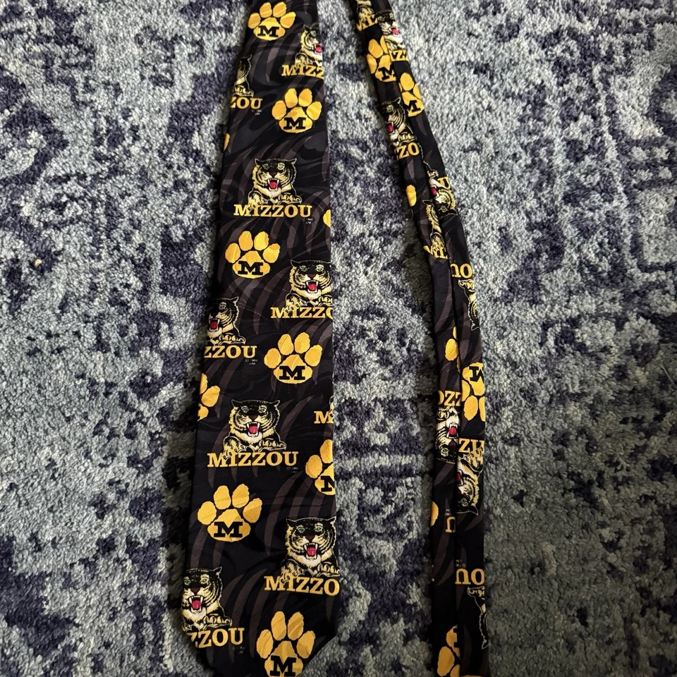 Corbata Colegial Universidad de Missouri MIZZOU Tigre y Pawprint Dorada y Negra Foto 2 de 4