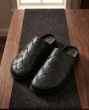Men's Leather Woven Closed Toe Slip-On Mules Loafer Casual Half Shoe Slippers