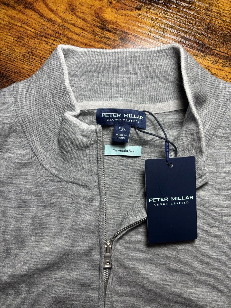 $370 Peter Millar Suéter XXL Excursionist Flex Gale Gris Cremallera Completa Cárdigan
