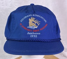Vintage 1992 Colorado Bowhunting Jamboree Blue Rope Strapback Hat Elk Arrowhead