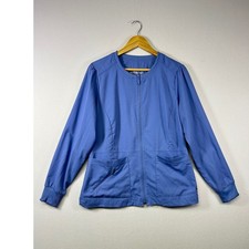 Greys Anatomy Scrub Jacket Womens Medium Blue Spandex Stretch Zip Front GRS834