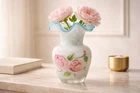 Vintage Fenton Blue Crest White Swirl Optic Vase
