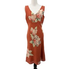 VTG Banana Republic Orange Tropical Floral Sz 8 Linen Silk Midi Babydoll Friends
