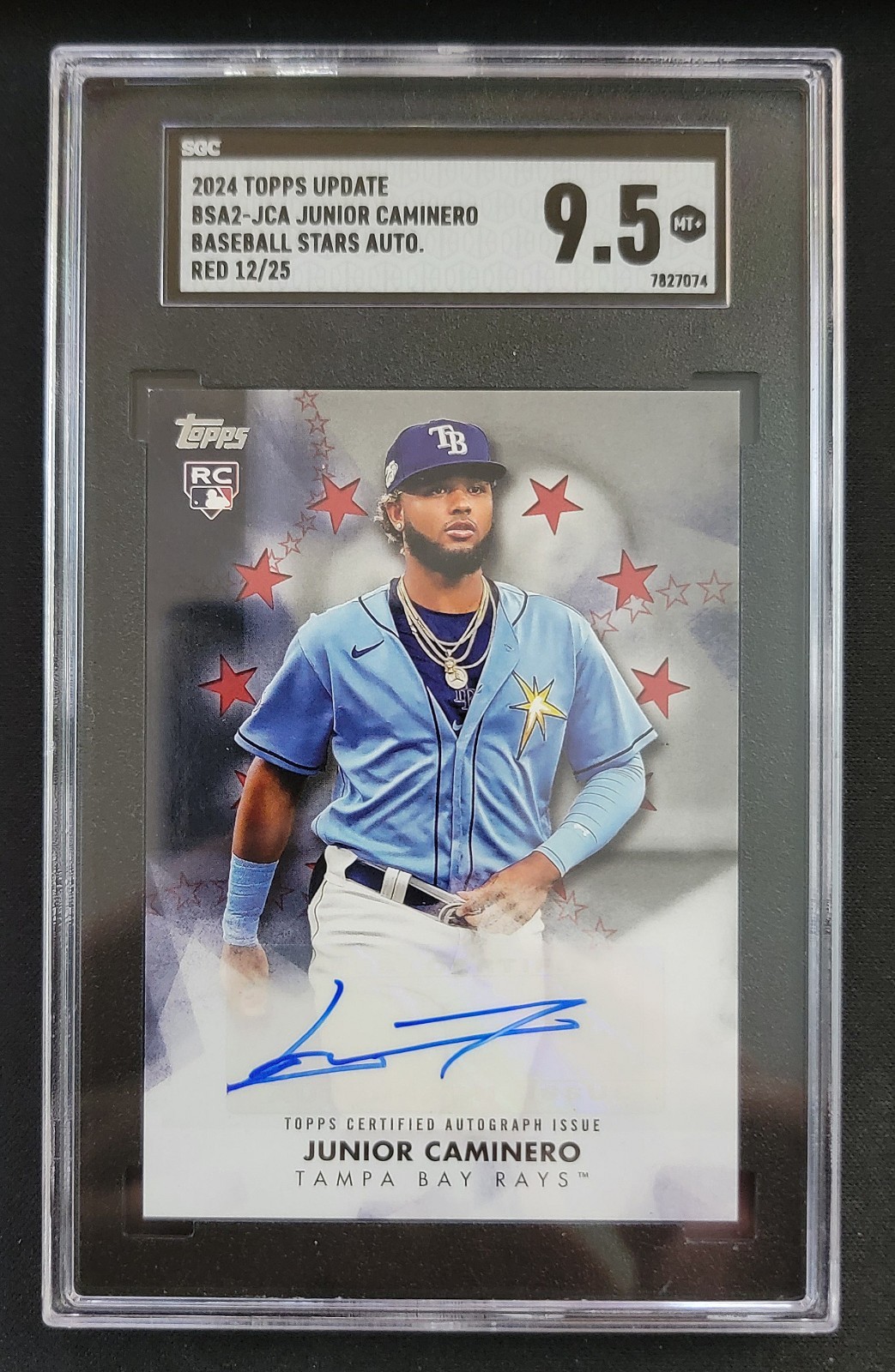 Junior Caminero 2024 Topps Update Baseball Stars Red Auto 12/25 Tampa Bay Rays