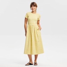 Women's Short Sleeve Lace Trim Knit Dress - Universal Thread Yellow Floral