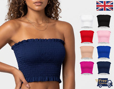Ladies Sheering Bandeau Bra Shirred Crop Top BoobTube Gather Strapless One-Plus 