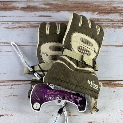 New Women's Level Bliss Kali XCR Winter Snow Ski Gloves Brown Houndstooth Sz 7