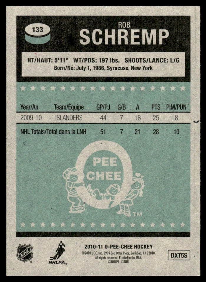 2010-11 O-Pee-Chee Retro Rob Schremp New York Islanders #133 - Image 2 of 2