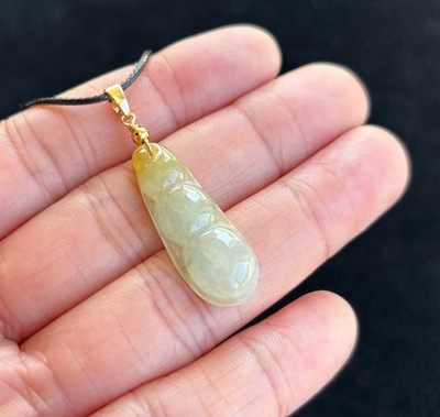Icy Floating Yellow Jadeite Jade, Lucky Bean Jadeite Jade Pendant, 100%Untreated