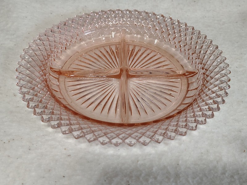 Vintage Pink Depression Glass Divided Plate 8-1/2" Diameter 