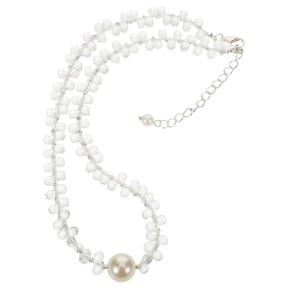 Collana girocollo in cristallo trasparente da donna, collana con filo di - Immagine 3 di 4