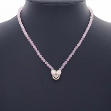 Auth Tiffany & Co. 1995 Pendant Necklace Rose Quartz Sterling Silver 15.75in