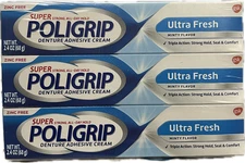 6 PACK Super Poligrip Zinc Free Denture Adhesive Cream Ultra Fresh 2.4oz EXP9/26