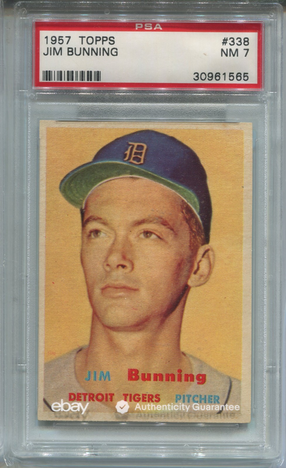 1957 Topps Jim Bunning Rookie Card PSA 7 Nr MINT Graded Baseball #338