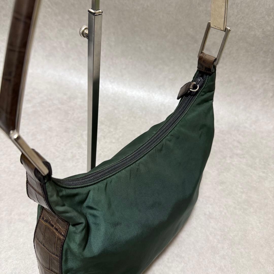 PRADA Pocono Khaki Leather Nylon Shoulder Bag Vintage Rare Authentic thumbnail 9