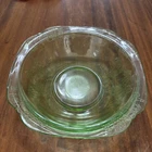 Federal Sylvan Parrot Uranium Green Depression Glass Serving Bowl