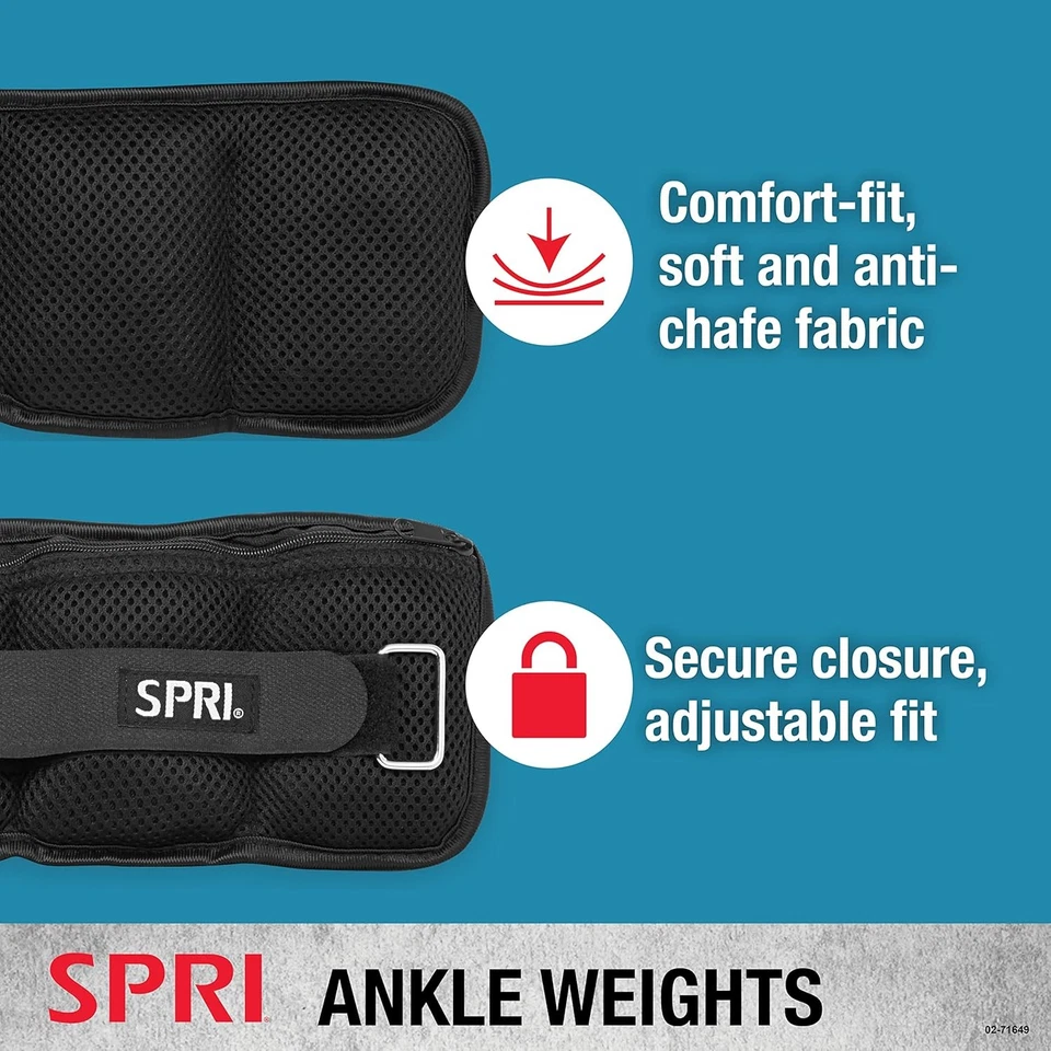 SPRI Adjustable Ankle Weights - Walking 5lb, a) 5-Pound / 2.5lbs Each (Black)  - Image 2 of 4