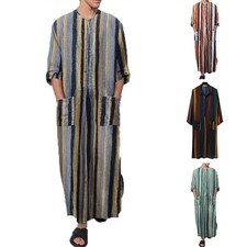Mens Robe Breathable Clothing Comfy Cotton Fashion Jubba Kaftan Muslim