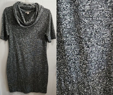 Ann Taylor Loft Women's Short Sleeve Cowl Neck Knit Sheath Dress Gray Sz Medium
