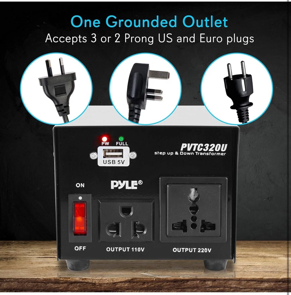 Pyle Step Up & Down Voltage Converter Transformer w/ USB Charging Port PVTC320U - Image 3 of 4
