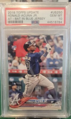 2018 Topps Update #US250 Ronald Acuna Jr. At-Bat In Blue Jersey RC