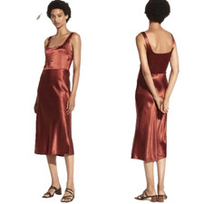 NWT Vince Sleeveless Fitted Satin Slip Midi Dress in Sangre Size 4 325