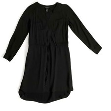 White House Black Market Black Long Sleeve Shirtdress Drawstring 4