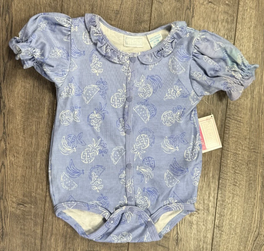 Baby Girl Clothes New Vintage All Mine 6-9 Month Purple Fruit Romper Outfit