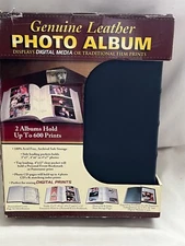 2 Pack Genuine Leather 600 Photos CD Pages NAVY Photo Album Acid Free Pockets